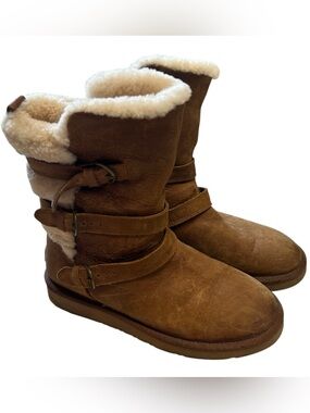UGG Becket Leather Shearling Boots womens 8 mid calk buckle distressed